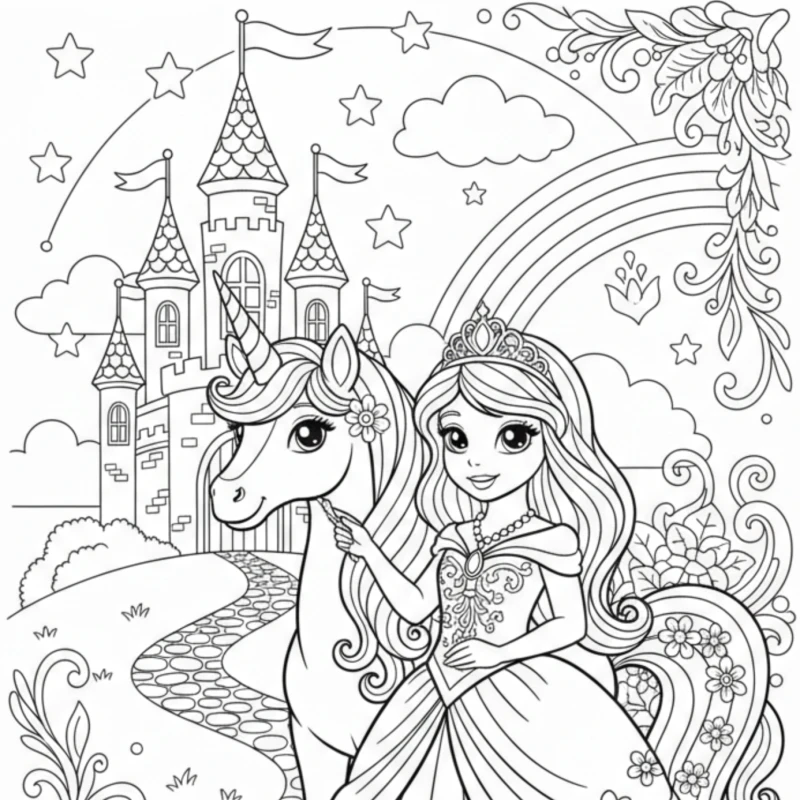 Princess unicorn coloring page