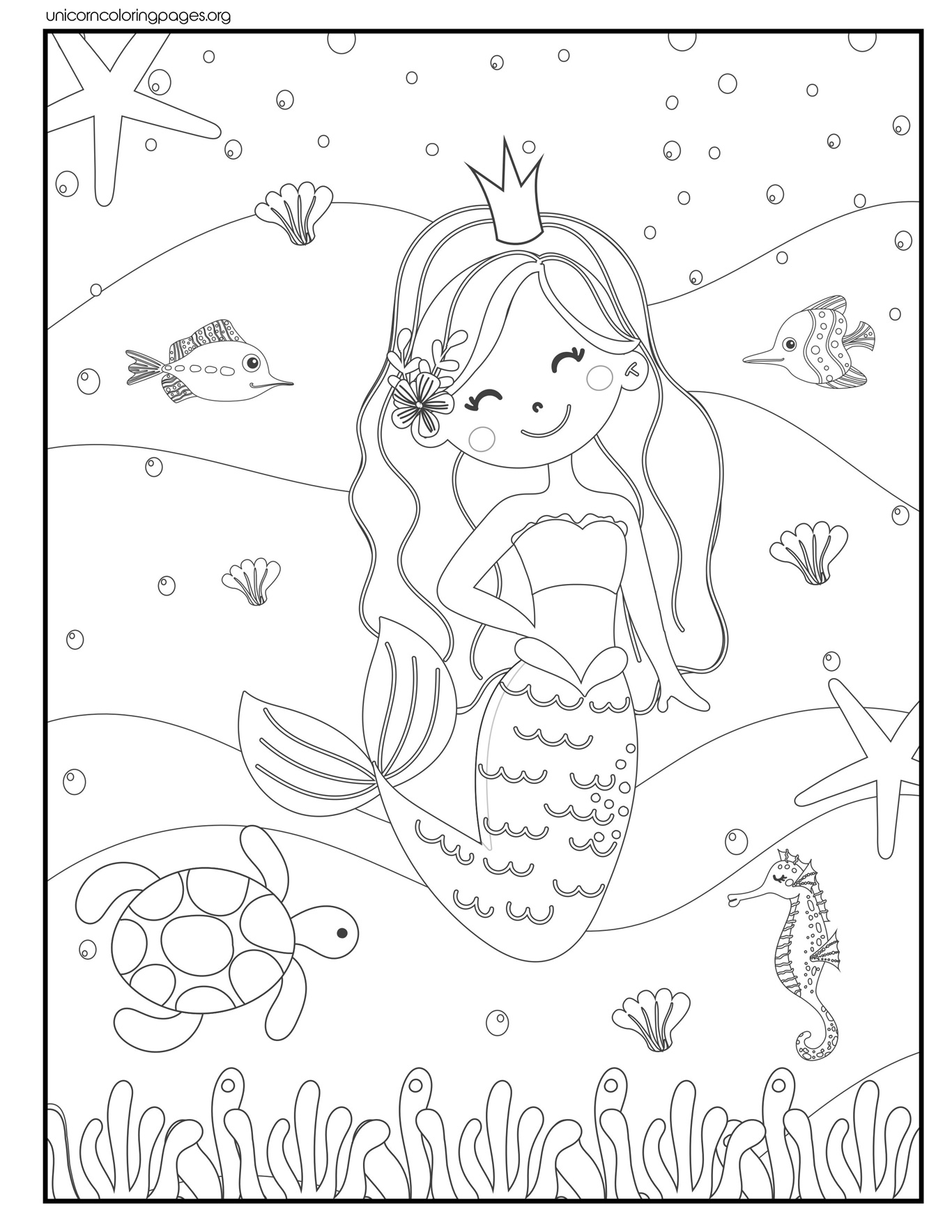 Easy Mermaid Coloring Pages